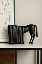 Load image into Gallery viewer, Black Draped Horse Sculpture – Abstract Resin Decor for Modern Interiors