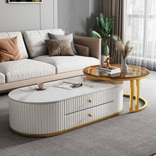 Load image into Gallery viewer, Modern Oval Coffee Table with Marble Top and Storage large duo
