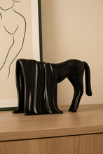 Load image into Gallery viewer, Black Draped Horse Sculpture – Abstract Resin Decor for Modern Interiors