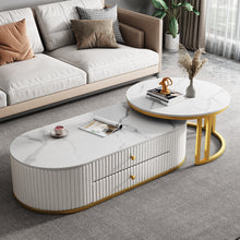 Load image into Gallery viewer, Modern Oval Coffee Table with Marble Top and Storage large duo