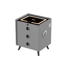 Load image into Gallery viewer, Smart Bedside Table with Touch Sensing LED Light, USB, Wireless Charger, Speaker, and Fingerprint Lock (24" x 16" x 16")