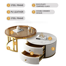 Load image into Gallery viewer, Round Nesting Coffee Table Set with Marble Top and Storage