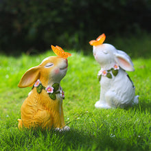 Load image into Gallery viewer, Solar Rabbit Garden Statues Garden Decor Bunny Holding a Butterfly Solar Light