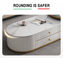 Load image into Gallery viewer, Modern Oval Coffee Table with Marble Top and Storage large duo