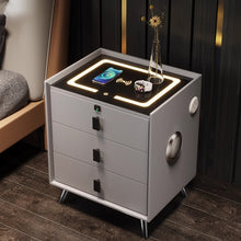 Load image into Gallery viewer, Smart Bedside Table with Touch Sensing LED Light, USB, Wireless Charger, Speaker, and Fingerprint Lock (24" x 16" x 16")