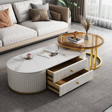 Load image into Gallery viewer, Modern Oval Coffee Table with Marble Top and Storage large duo