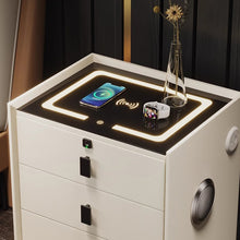 Load image into Gallery viewer, Smart Bedside Table with Touch Sensing LED Light, USB, Wireless Charger, Speaker, and Fingerprint Lock (24" x 16" x 16")