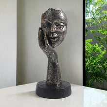 Load image into Gallery viewer, Antique Gold Finish Abstract Face Sculpture – Modern Art Décor for Home and Office