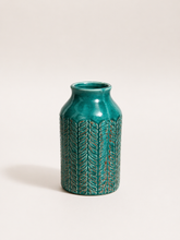 Load image into Gallery viewer, Turquoise Leaf Textured Ceramic Vase | 7.5 × 4 Inch