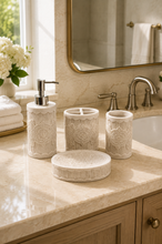 Load image into Gallery viewer, Beige Ornamental 4-Piece Bathroom Accessory Set – 250ml ( Ivory Lace )