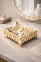 Load image into Gallery viewer, ✨ Ornate Gold Mirror Vanity Tray | Luxury Jewelry & Perfume Organizer