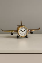 Load image into Gallery viewer, Vintage Airplane Table Clock – Antique Brass Metal Desk Decor