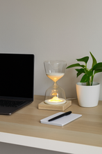 Load image into Gallery viewer, Minimalist Hourglass LED Lamp – Wooden Base | 8-Inch Decorative Timer Light
