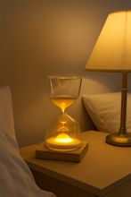 Load image into Gallery viewer, Minimalist Hourglass LED Lamp – Wooden Base | 8-Inch Decorative Timer Light