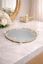 Load image into Gallery viewer, Elegant Crystal Rim Mirrored Tray | 10 / 12 / 14 Inch Diameter