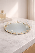 Load image into Gallery viewer, Elegant Crystal Rim Mirrored Tray | 10 / 12 / 14 Inch Diameter