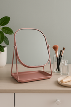 Load image into Gallery viewer, Blush pink Nordic table mirror with storage tray on dressing table – MetaphorBD