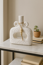 Load image into Gallery viewer, 🤍 Textured White Ceramic Vase with Wooden Beads – 8/7/2.5 Inch