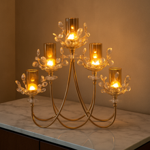 Load image into Gallery viewer, ✨ Golden 5-Head Crystal Candle Holder – 18/18/5 Inch