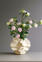 Load image into Gallery viewer, Conch-Inspired White Ceramic Vase with Autumn Leaves | Modern Artistic Decor – MetaphorBD