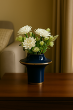 Load image into Gallery viewer, Luxury Navy Blue Ceramic Flower Vase with Gold Trim – Artificial Flower Arrangement | Home Decor Bangladesh