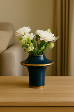 Load image into Gallery viewer, Luxury Navy Blue Ceramic Flower Vase with Gold Trim – Artificial Flower Arrangement | Home Decor Bangladesh