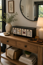 Load image into Gallery viewer, HOME decorative tabletop storage cabinet with four drawers, black frame and natural wood finish on light oak entryway console table – MetaphorBD