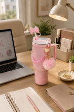 Load image into Gallery viewer, 1 Liter Cute Bow Tumbler with Handle, Beaded Charm & Pom-Pom