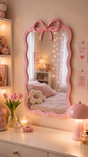Load image into Gallery viewer, Pink Pookie bow wavy wall mirror 22 × 12 inch for bedroom and vanity – MetaphorBD