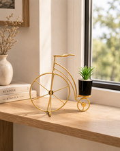 Load image into Gallery viewer, Gold Bicycle Planter, complete with a mini artificial plant.