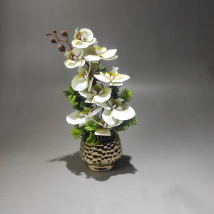 Artificial orchid arrangement in ceramic pot