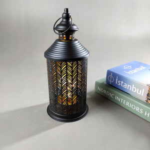 Black Hanging Battery Lamp Moroccan Festival Decorative Table Lamp Cordless Iron Lantern Set