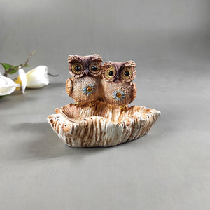 Resin crafted owl pair ornaments holder for dressing table