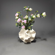 Load image into Gallery viewer, Conch-Inspired White Ceramic Vase with Autumn Leaves | Modern Artistic Decor – MetaphorBD