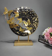 Load image into Gallery viewer, Gold Butterfly Metal Table Decor – Elegant Round Abstract Showpiece for Home & Office