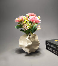 Load image into Gallery viewer, Conch-Inspired White Ceramic Vase with Autumn Leaves | Modern Artistic Decor – MetaphorBD