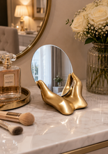 Load image into Gallery viewer, Luxury golden hands tabletop vanity mirror with sculptural resin base for dressing table and modern home décor