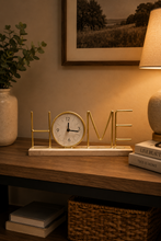 Load image into Gallery viewer, Modern HOME decorative tabletop clock with black metal frame and marble-look base1