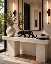 Load image into Gallery viewer, Modern black geometric panther resin sculpture for luxury home and office decor displayed on a console table.