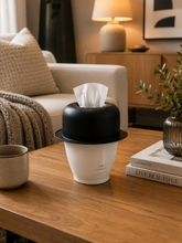 Load image into Gallery viewer, Modern face sculpture tissue holder with black hat design decorative tissue box cover for living room and office décor1