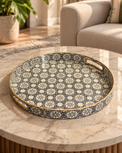 Load image into Gallery viewer, Moroccan Mosaic Serving Tray — Black & Gold