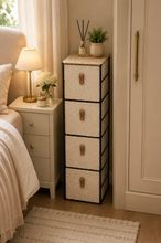 Load image into Gallery viewer, Teddy Soft slim four-drawer storage tower beside desk in home office with plant on top – MetaphorBD