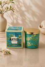 Load image into Gallery viewer, Van Gogh inspired artist series scented candle with floral design in glass jar for home decor and fragrance