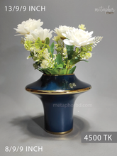 Load image into Gallery viewer, Luxury Navy Blue Ceramic Flower Vase with Gold Trim – Artificial Flower Arrangement | Home Decor Bangladesh
