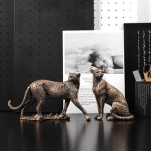 Load image into Gallery viewer, Bronze cheetah figurine pair for home and office decoration
