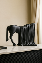 Load image into Gallery viewer, Black Draped Horse Sculpture – Abstract Resin Decor for Modern Interiors