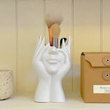 Load image into Gallery viewer, Face-Shaped Ceramic Makeup Brush Holder – 7 Inch Artistic Vanity Organizer Pot