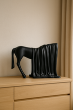 Load image into Gallery viewer, Black Draped Horse Sculpture – Abstract Resin Decor for Modern Interiors