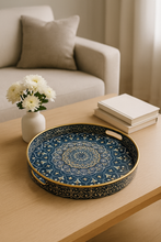 Load image into Gallery viewer, luxury mandala serving tray wooden base resin decorative tray for coffee table
