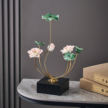 Load image into Gallery viewer, Elegant Ceramic Floral Sculpture - Pink & Green Lotus Decor